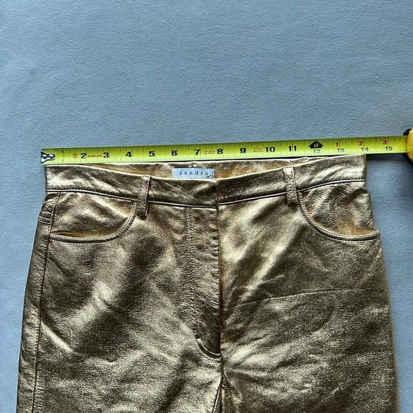 Sandro Orne Gold Metallic Cropped Leather Pants Size 36 FR / 4 US - Picture 12 of 15